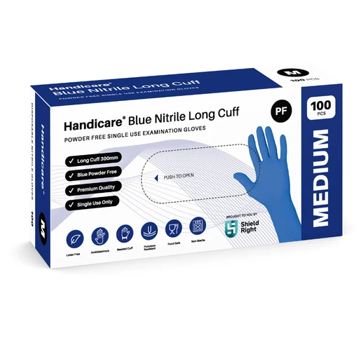 Shield Right Blue Nitrile Long Cuff Powder Free - Medium