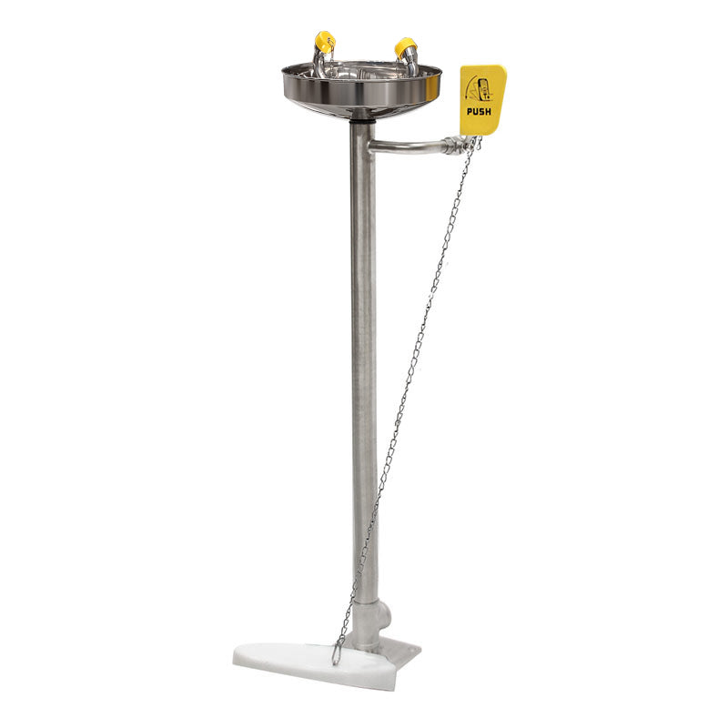 Emergency Stainless Steel Floor-Mounted Eye Wash with Bowl, Foot Pedal