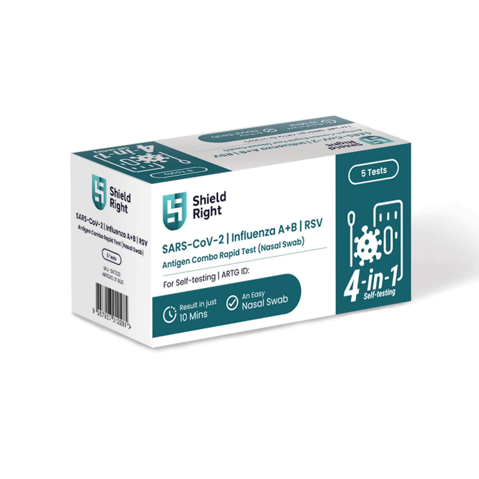 Shield Right Rapid Antigen Self Test Kit 5 Pack Covid-19/RSV/Influenza A&B